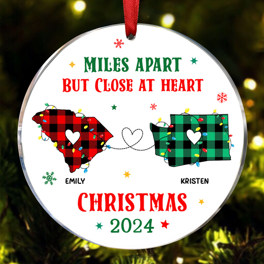 Christmas Miles Apart Close At Heart Besties Personalized Circle Ornament