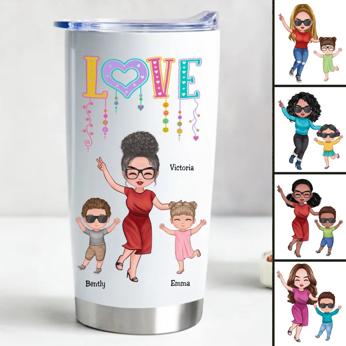 20oz Customized Family Love Stainless Steel Tumbler - Insulated Drinkware - Makezbright Gifts