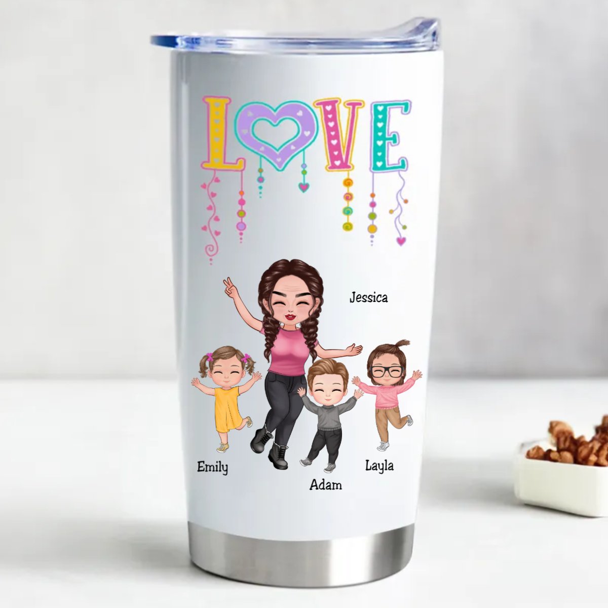 20oz Customized Family Love Stainless Steel Tumbler - Insulated Drinkware - Makezbright Gifts