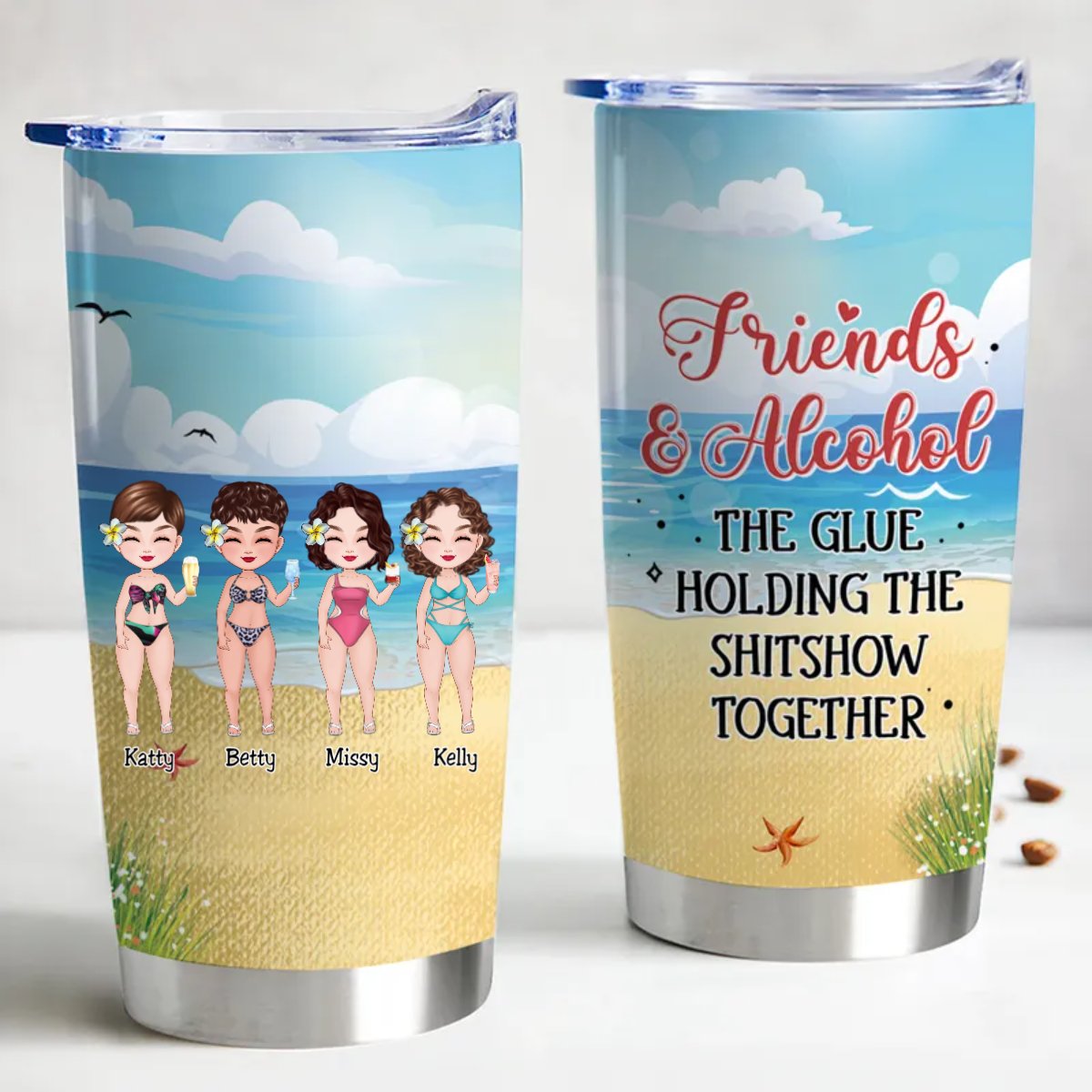 20oz Friends & Alcohol - The Ultimate Chaos Companion - Custom Insulated Tumbler - Makezbright Gifts