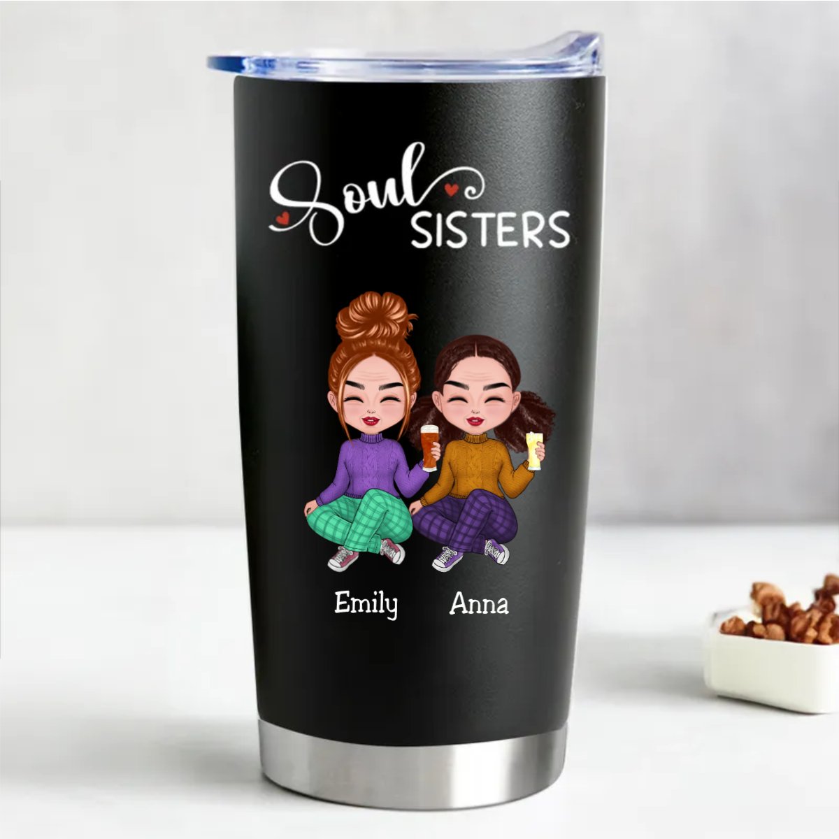 20oz Personalized Soul Sisters Insulated Tumbler (BL) - Makezbright Gifts