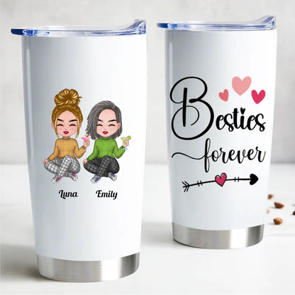 20oz Personalized Stainless Steel Tumbler - Besties Forever Edition - Makezbright Gifts