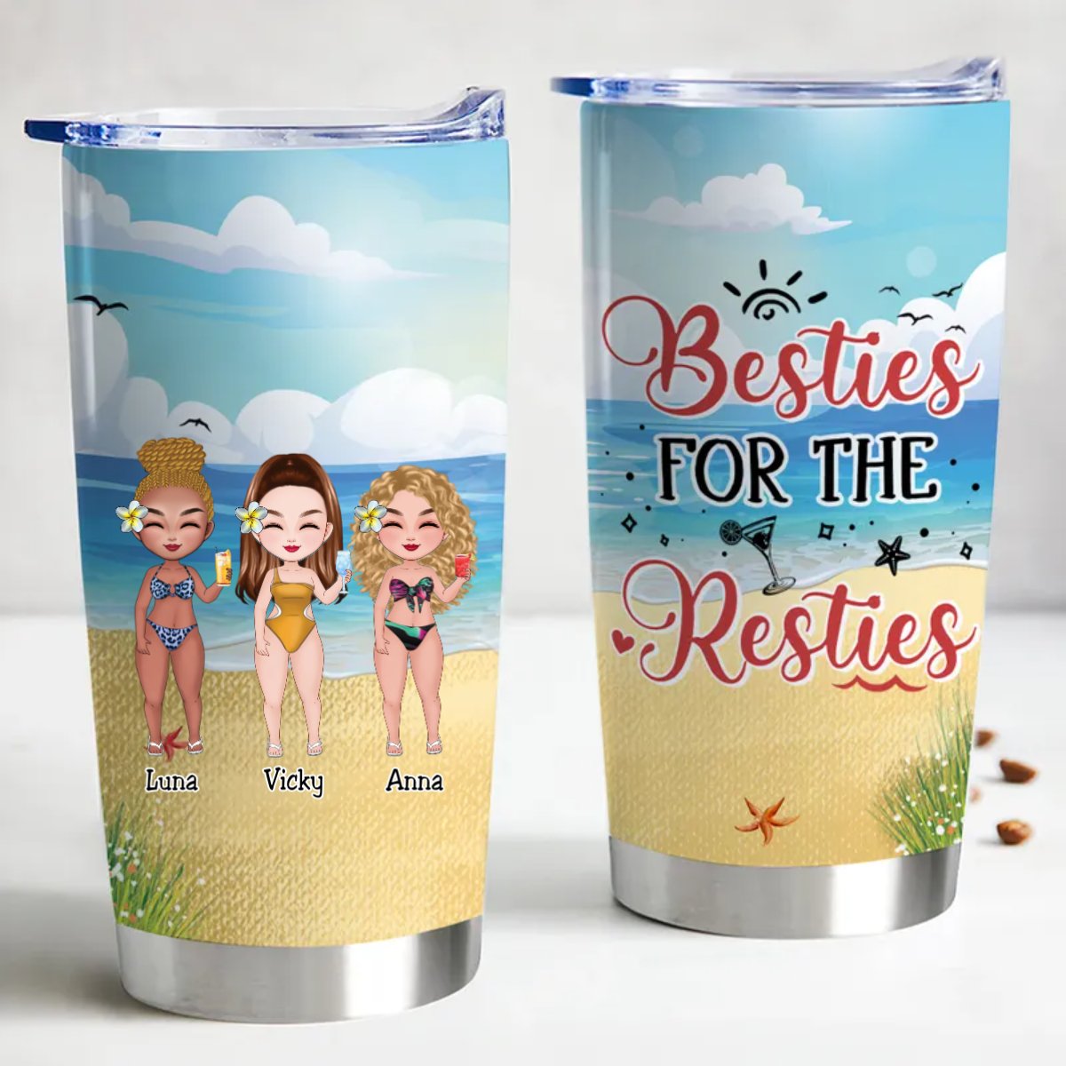 20oz Personalized Steel Insulated Tumbler - Besties Edition - Makezbright Gifts