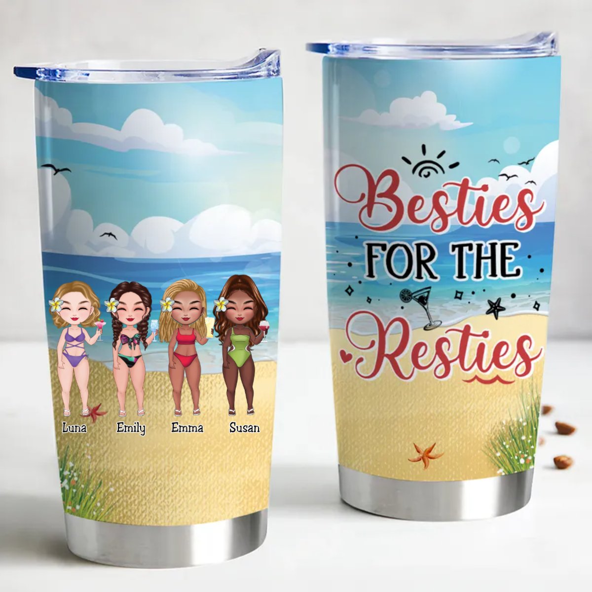 20oz Personalized Steel Insulated Tumbler - Besties Edition - Makezbright Gifts