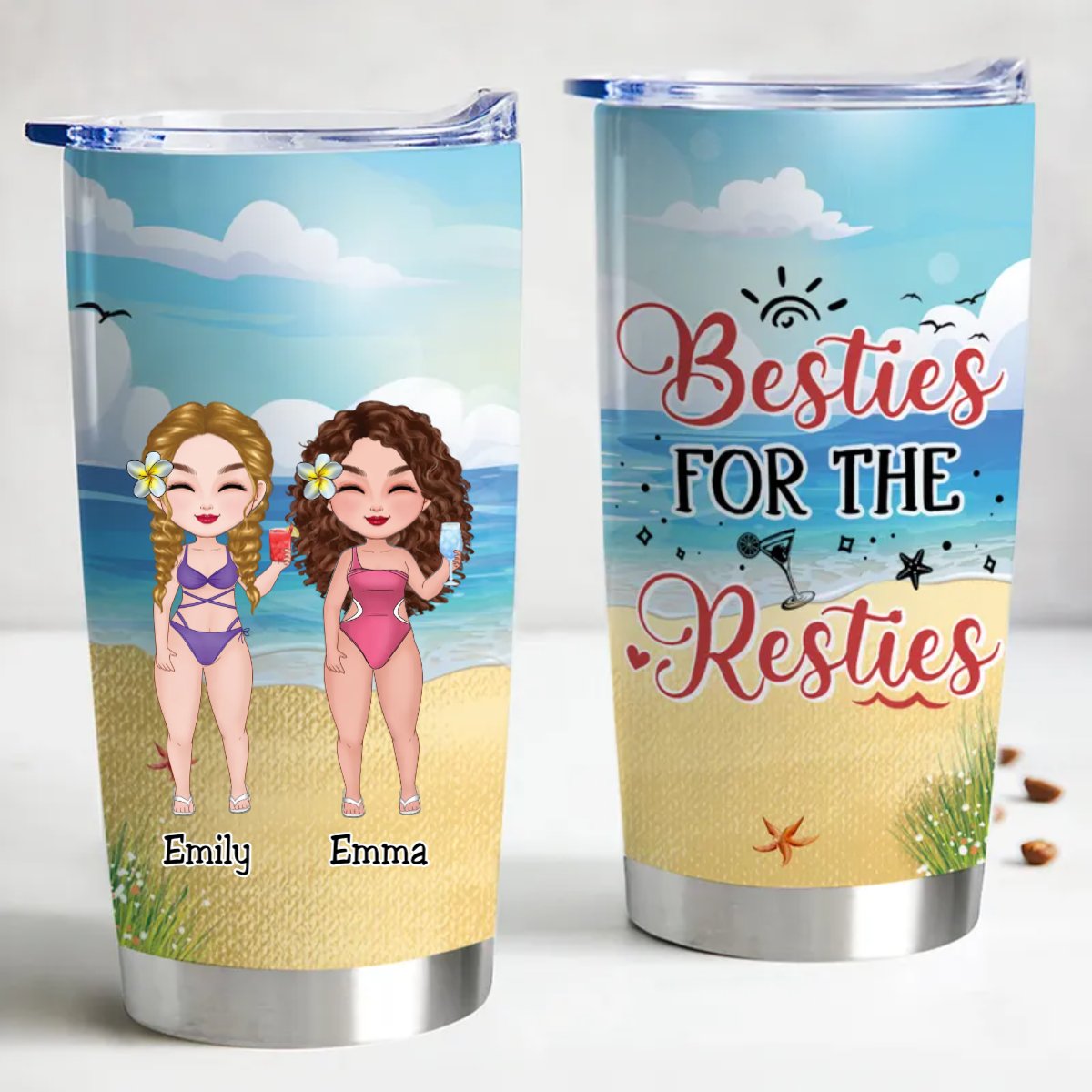 20oz Personalized Steel Insulated Tumbler - Besties Edition - Makezbright Gifts