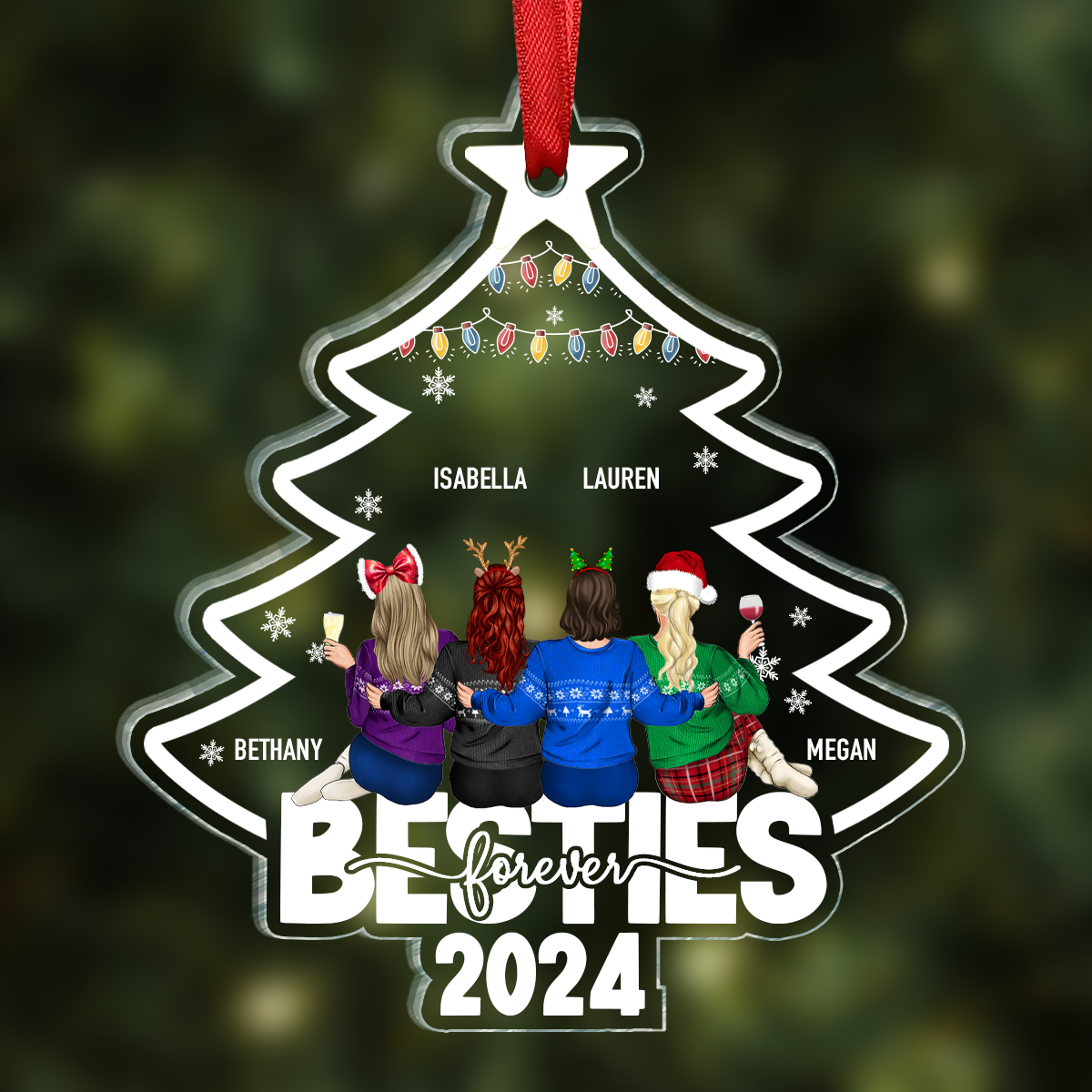 Besties Sisters Forever Christmas Tree - Personalized Custom Shaped Acrylic Ornament