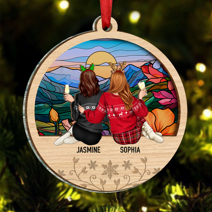 Christmas Besties Sister Sitting Together - Personalized Acrylic Ornament