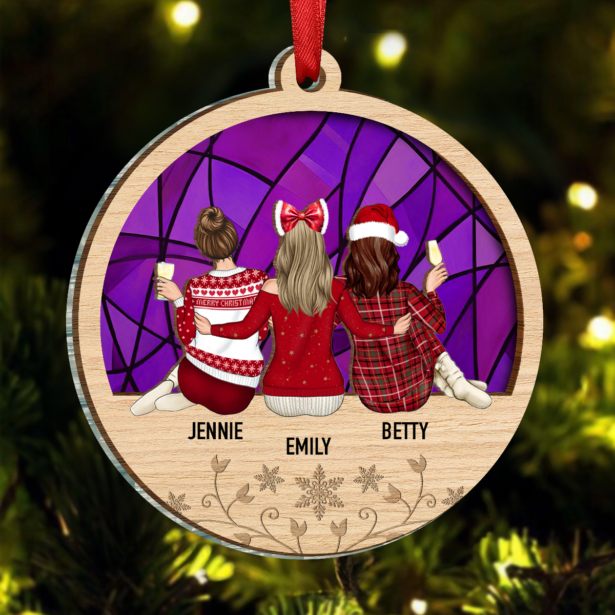 Christmas Besties Sister Sitting Together - Personalized Acrylic Ornament