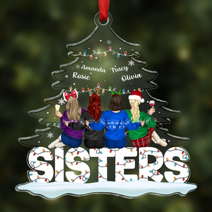 Besties Sitting Under Christmas Tree - Personalized Cutout Acrylic Ornament