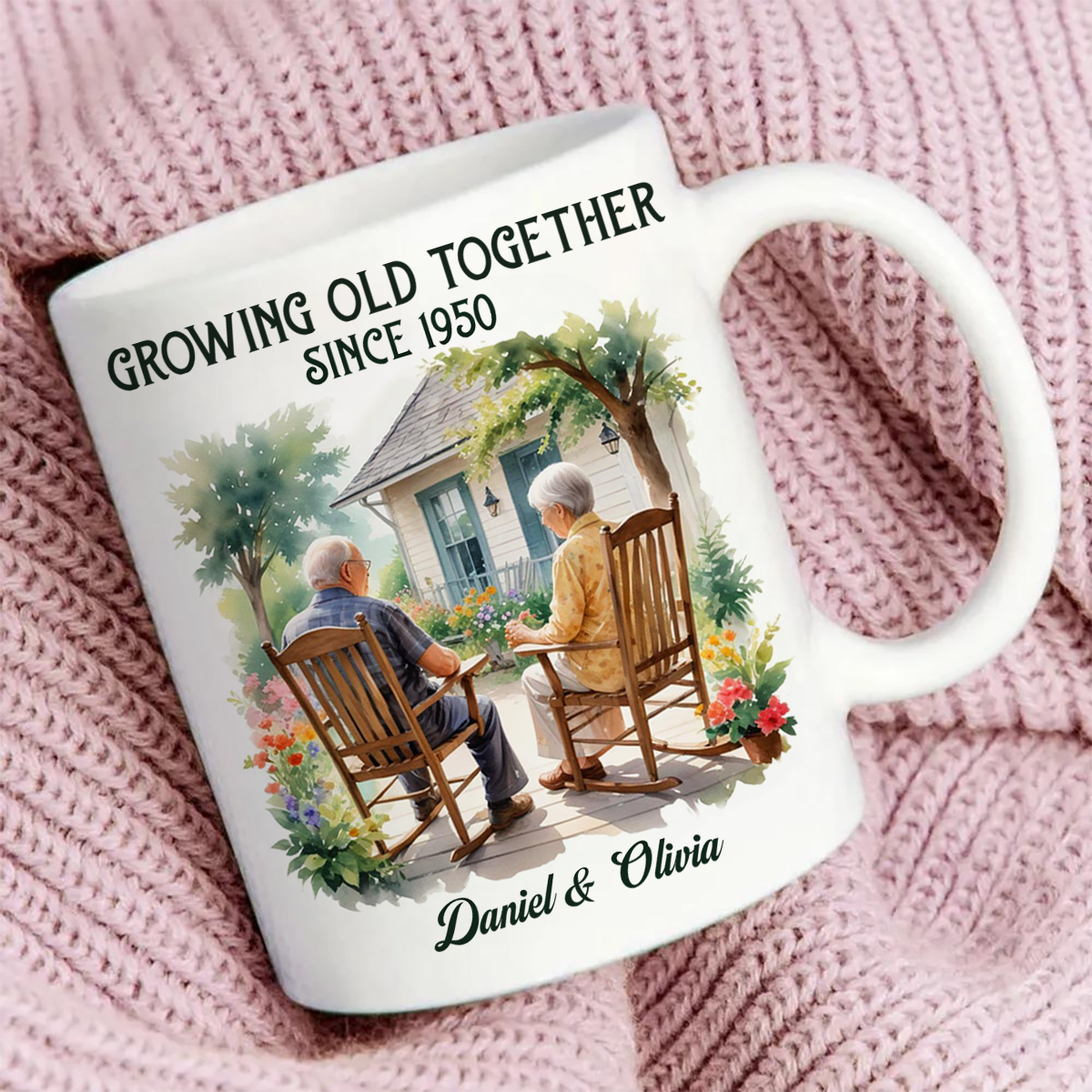 Couple Sitting On The Porch Growing Old Together Since Personalized Mug, Heartfelt Valentine's Day Gift For Couple, For Him, For Her, Husband, Wife