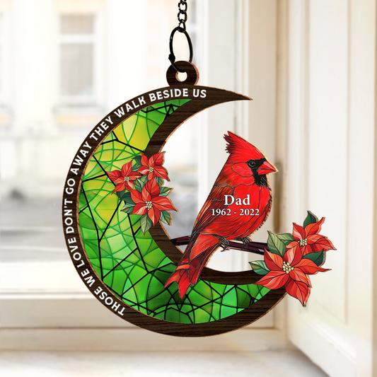 Memorial Cardinal Stained Glass Moon - Personalized Window Hanging Suncatcher Ornament