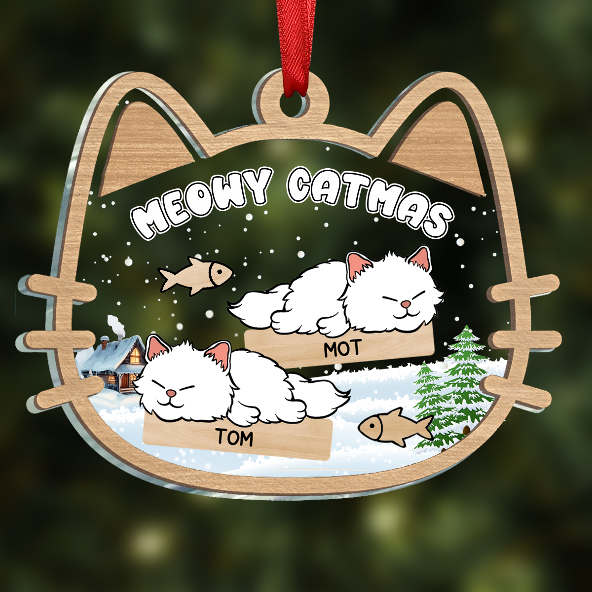 Lying Cat Meowy Catmas - Personalized Ornament