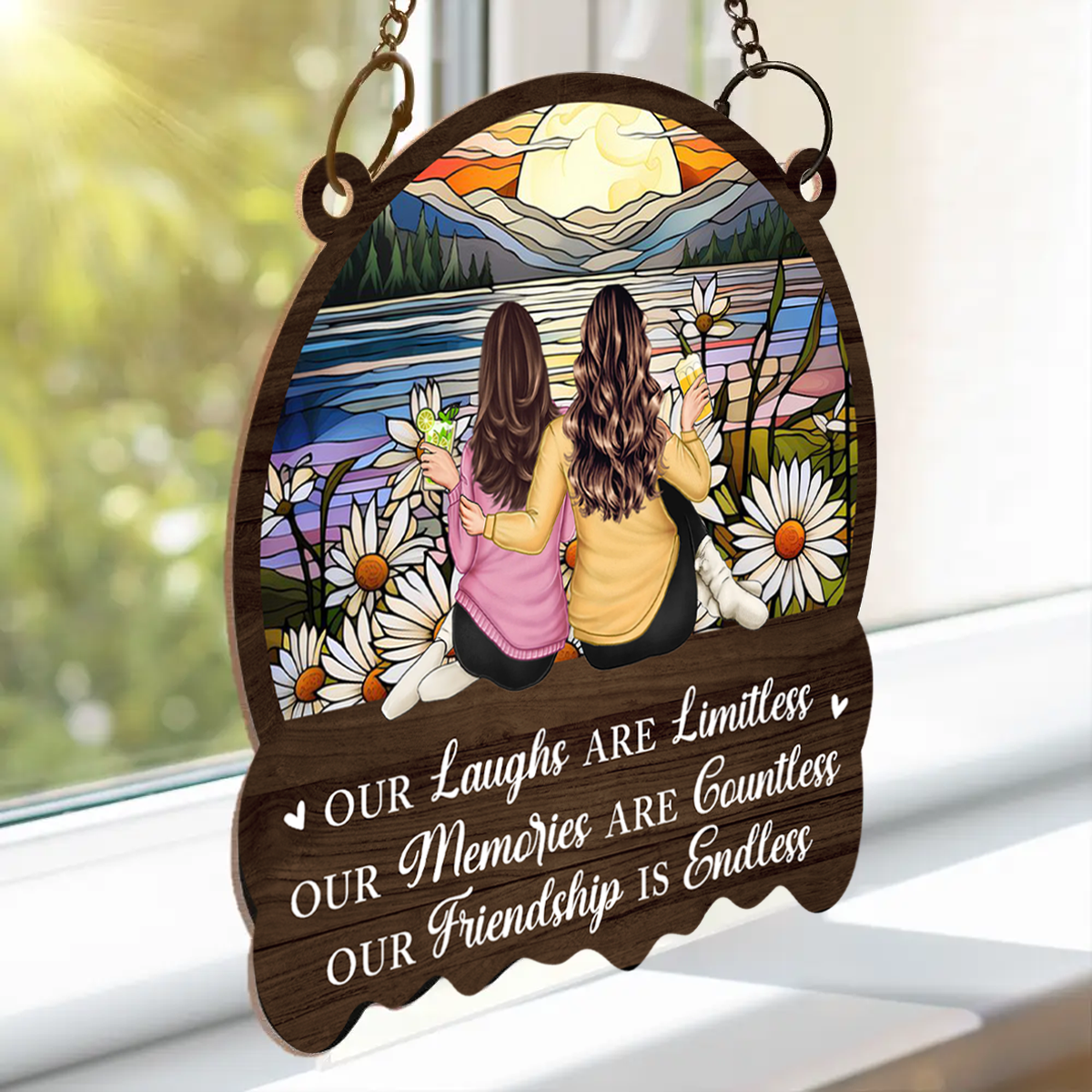 Besties Our Laughs Are Limitless - Personalized Window Hanging Suncatcher Ornament