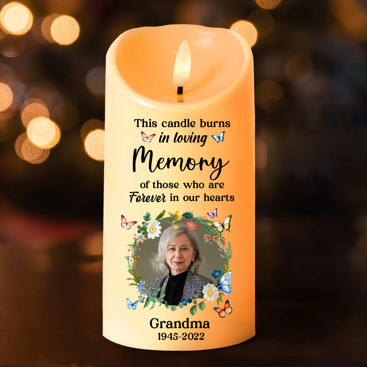 Custom Photo This Candle Burns In Loving Memory - Memorial Personalized Custom LED Candle - Christmas Gift, Sympathy Gift For Family Members