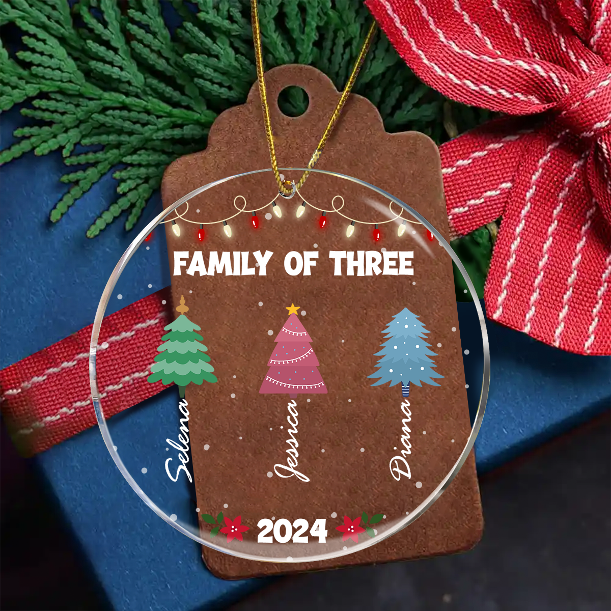 Family Colorful Christmas Trees - Personalized Circle Acrylic Ornament