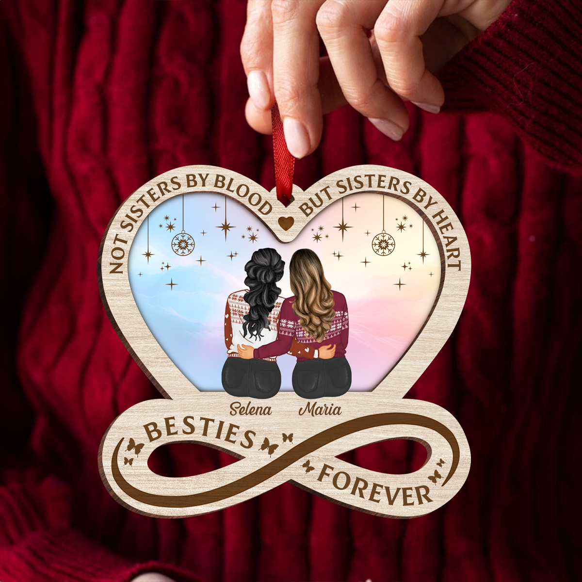 Not Sisters By Blood But Sisters By Heart - Personalized Mirror Ornament