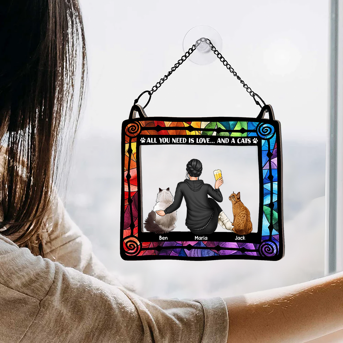 All You Need Is Love And Cats - Personalized Window Hanging Suncatcher Ornament