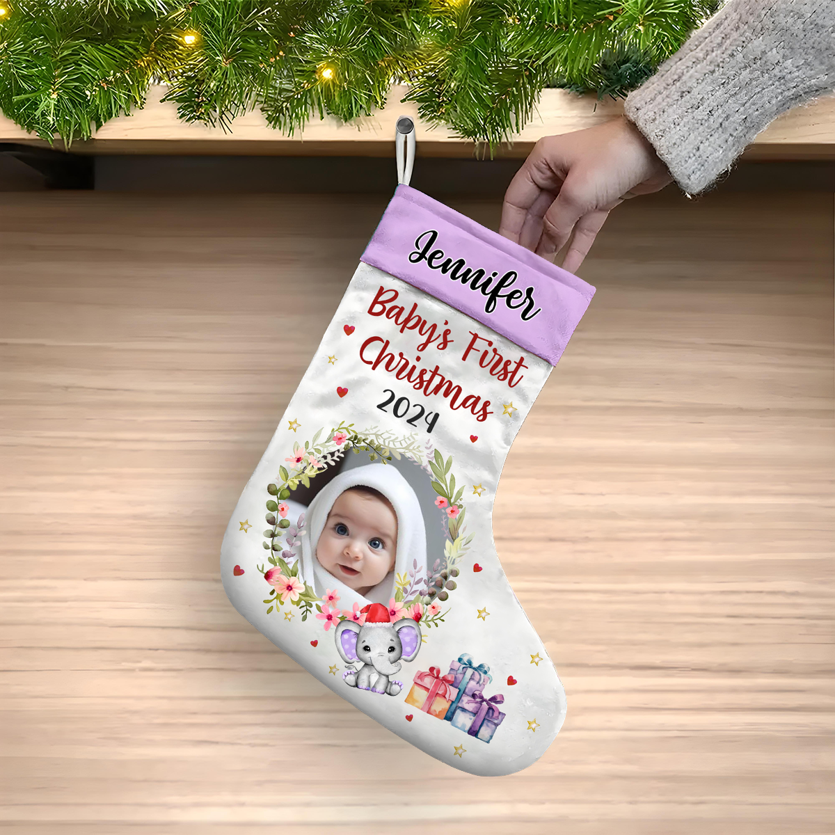 Custom Photo New Baby My First Christmas - Christmas Gift - Personalized Christmas Stocking