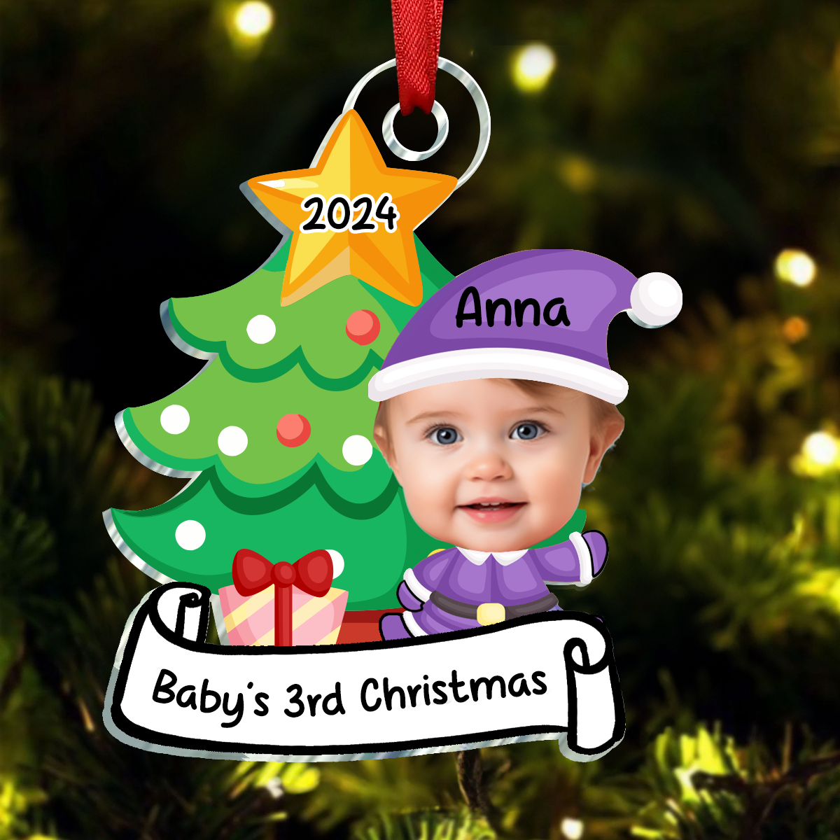 Custom Photo Baby First Christmas - Personalized Cutout Acrylic Ornament