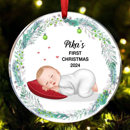 Sleeping Baby First Christmas Personalized Circle Ornament