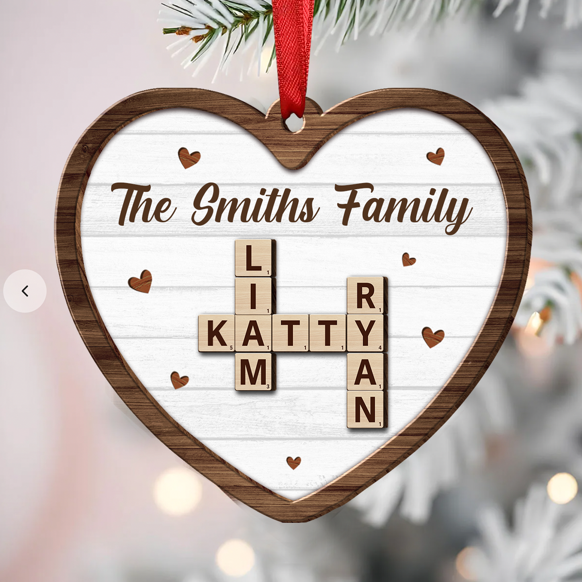 Custom Family Name Heart Crossword Scrabble - Personalized  Wooden Ornament