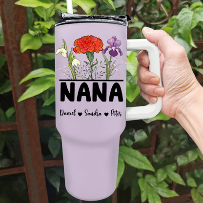 Nana Grandma Mom Birth Flowers - Personalized 40oz Tumbler With Straw