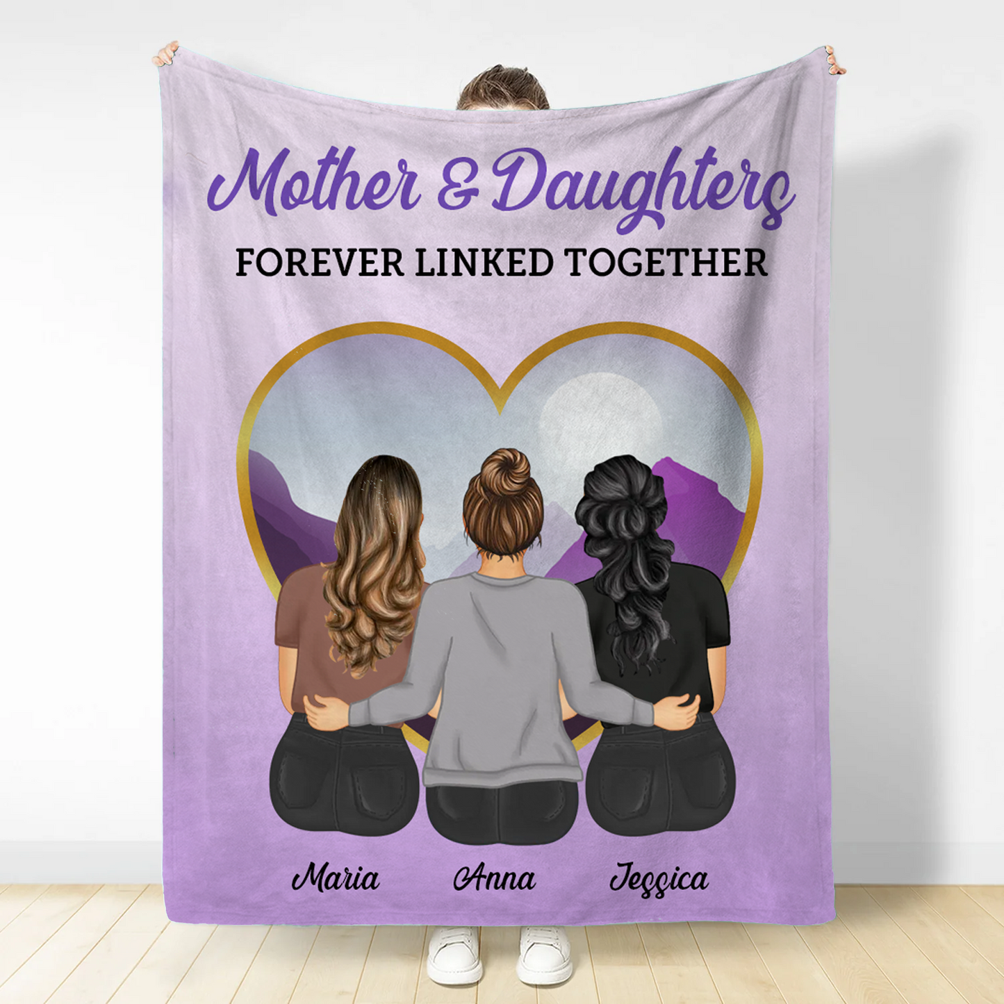 Mother & Daughters Forever Linked Together - Personalized Fleece Blanket