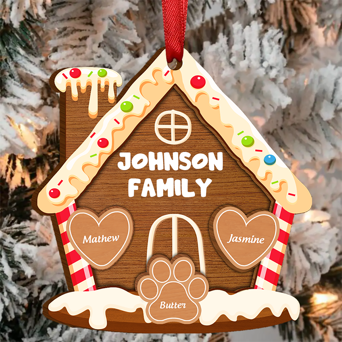 Gingerbread Cookie Family - Personalized Custom Shaped Wooden Ornament