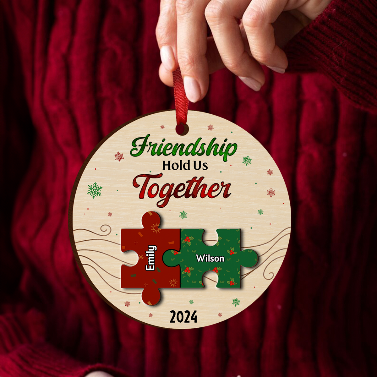 Friendship Hold Us Together Christmas Besties - Personalized Wooden Ornament