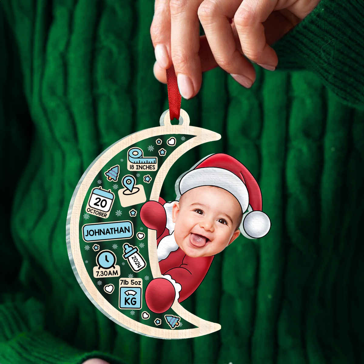 Custom Photo Christmas Santa Baby Birth Stats - Personalized Acrylic Ornament