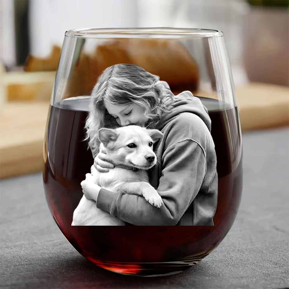 Custom Photo Dog Cat Pet Family - Personalized Stemless Wine Glass