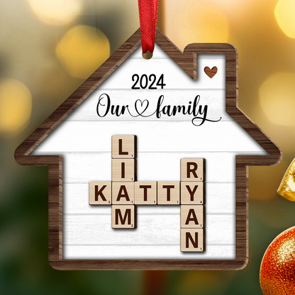 Family Crossword Puzzle Art Personalized House Shaped Wooden Ornament