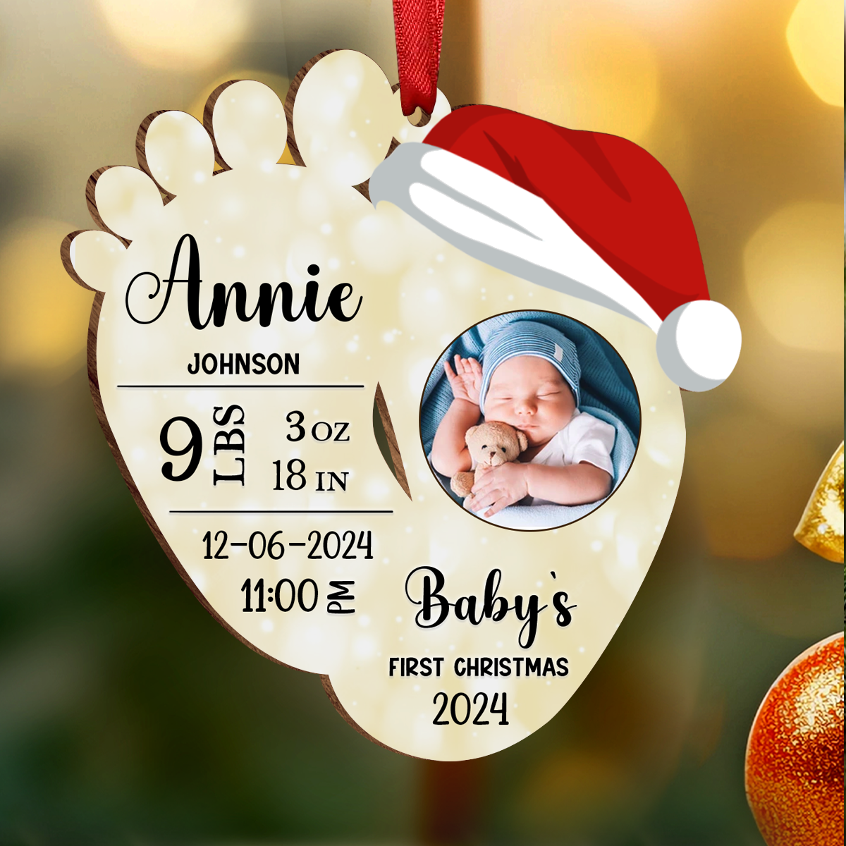 Custom Photo Baby's First Christmas - Personalized Custom Shaped Acrylic Ornament