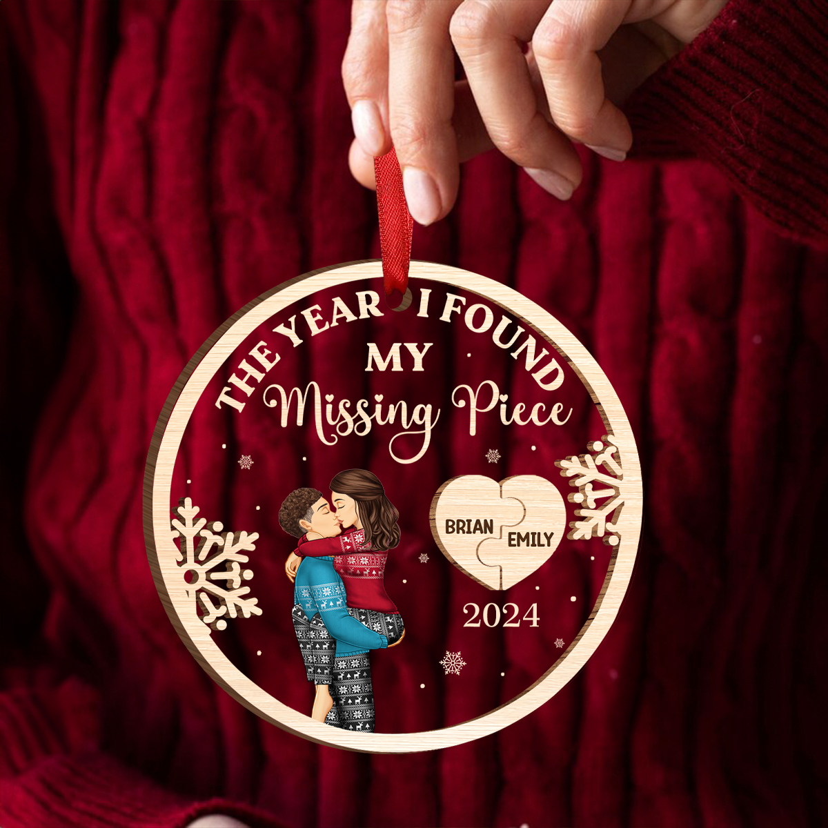 The Year I Found My Missing Piece Kissing Couples - Personalized Wooden Ornament