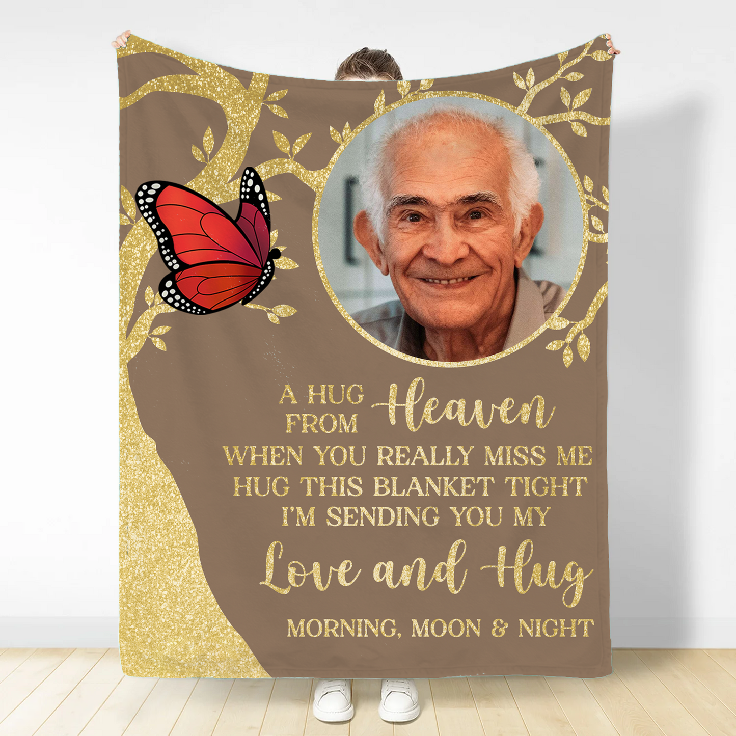 Custom Photo A Hug From Heaven Memorial - Personalized Fleece Blanket, Sherpa Blanket