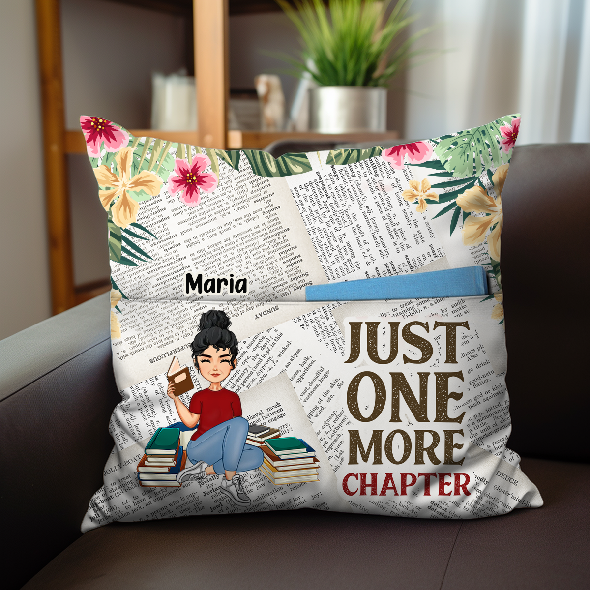 Reading One More Chapter - Gift For Book Lovers - Personalized Pocket Pillow