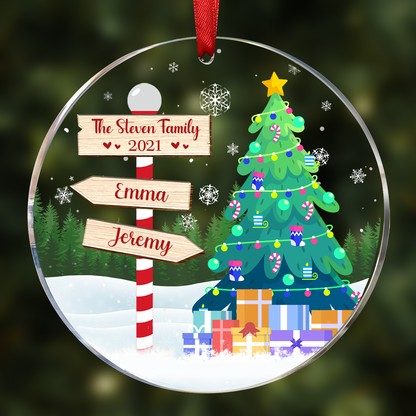 Christmas North Pole Family Name - Personalized Circle Acrylic Ornament