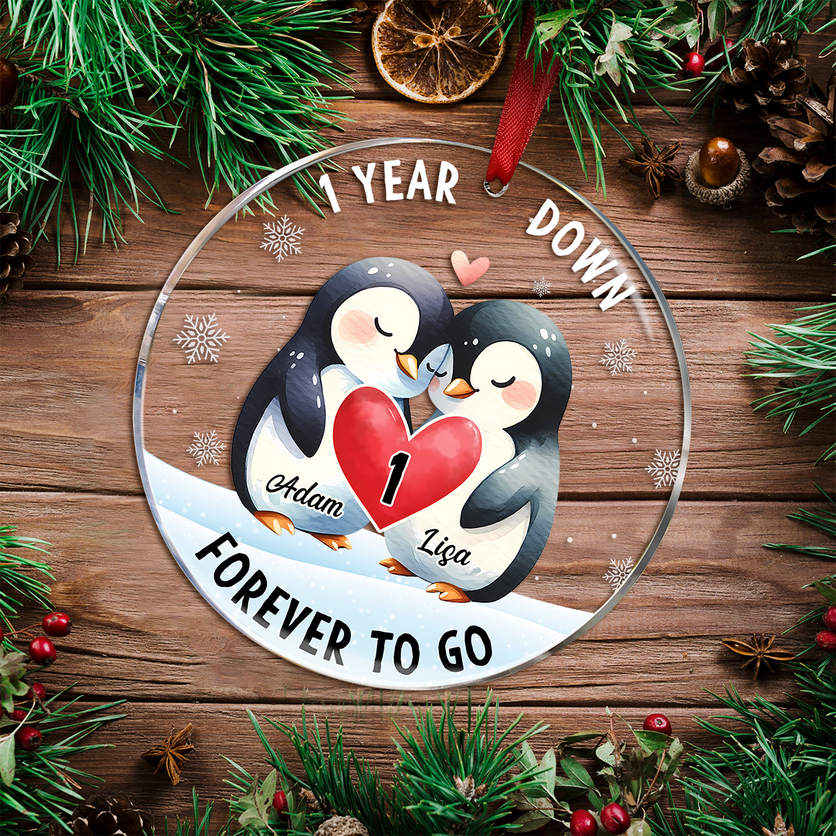 Forever To Go Penguin Couple - Personalized Circle Acrylic Ornament