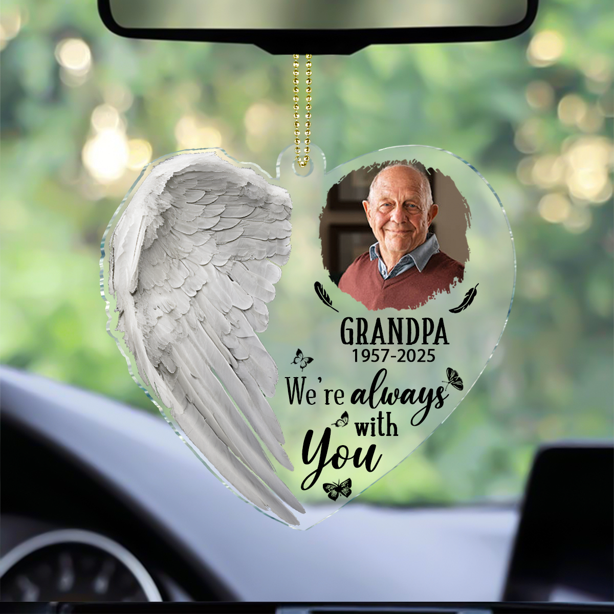 Custom Photo Although You Cannot See Me I'm Always With You - Personalized Acrylic Car Hanger