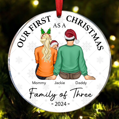 First Christmas As A Family Of Three New Parents - Personalized Circle  Ornament