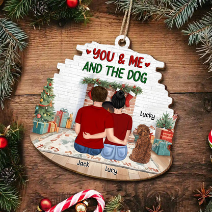 You & Me & The Dog Christmas Couple - Personalized Custom Shaped Wooden Ornament