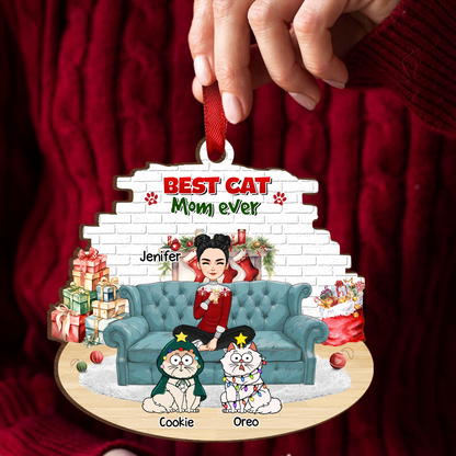 Best Cat Mom Ever Christmas - Personalized Custom Shaped Wooden Ornament