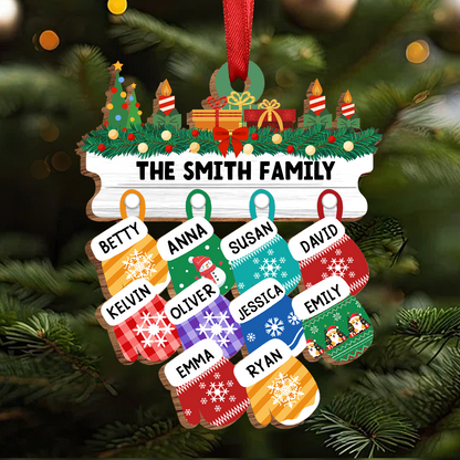 Christmas Family Warm Mittens - Personalized Wooden Cutout Ornament