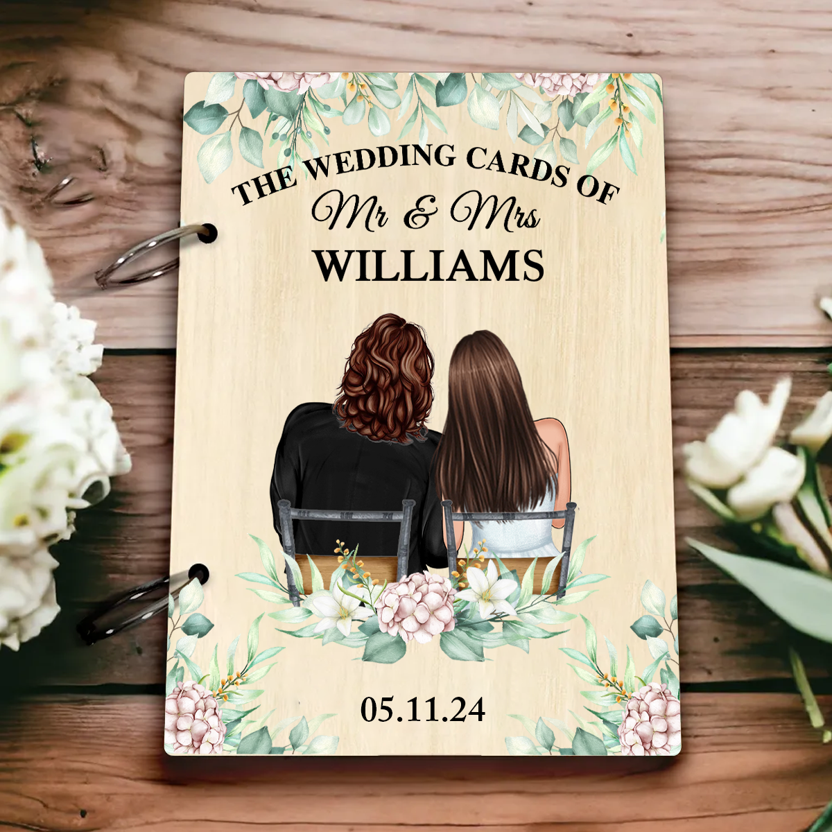 Floral Wedding Couple - Personalized Card Keeper, Card Holder