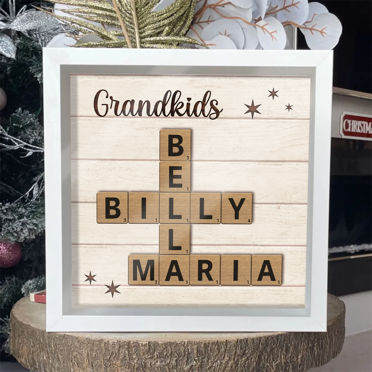 Unique Keepsake For Grandma Grandkids Crossword Puzzle Art Personalized Shadow Box, Perfect Gift For Grandma, Gift For Grandkid