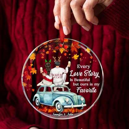 Christmas Every Love Story Is Beautiful - Personalized Circle Acrylic Ornament