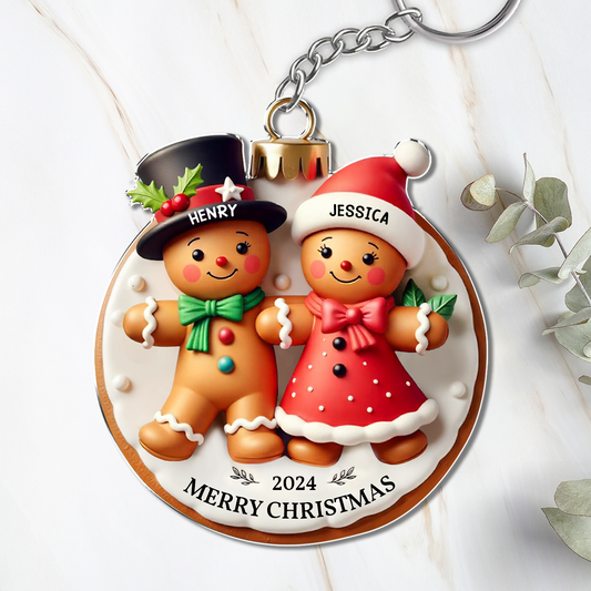 3D Effect Gingerbread Couple Married Engaged Merry Christmas - Personalized Acrylic Keychain