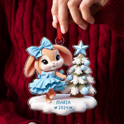 3D Effect Cute Bunny Girl Dancing Christmas Personalized Acrylic Ornament, Christmas Gift For Daughter, Granddaughter