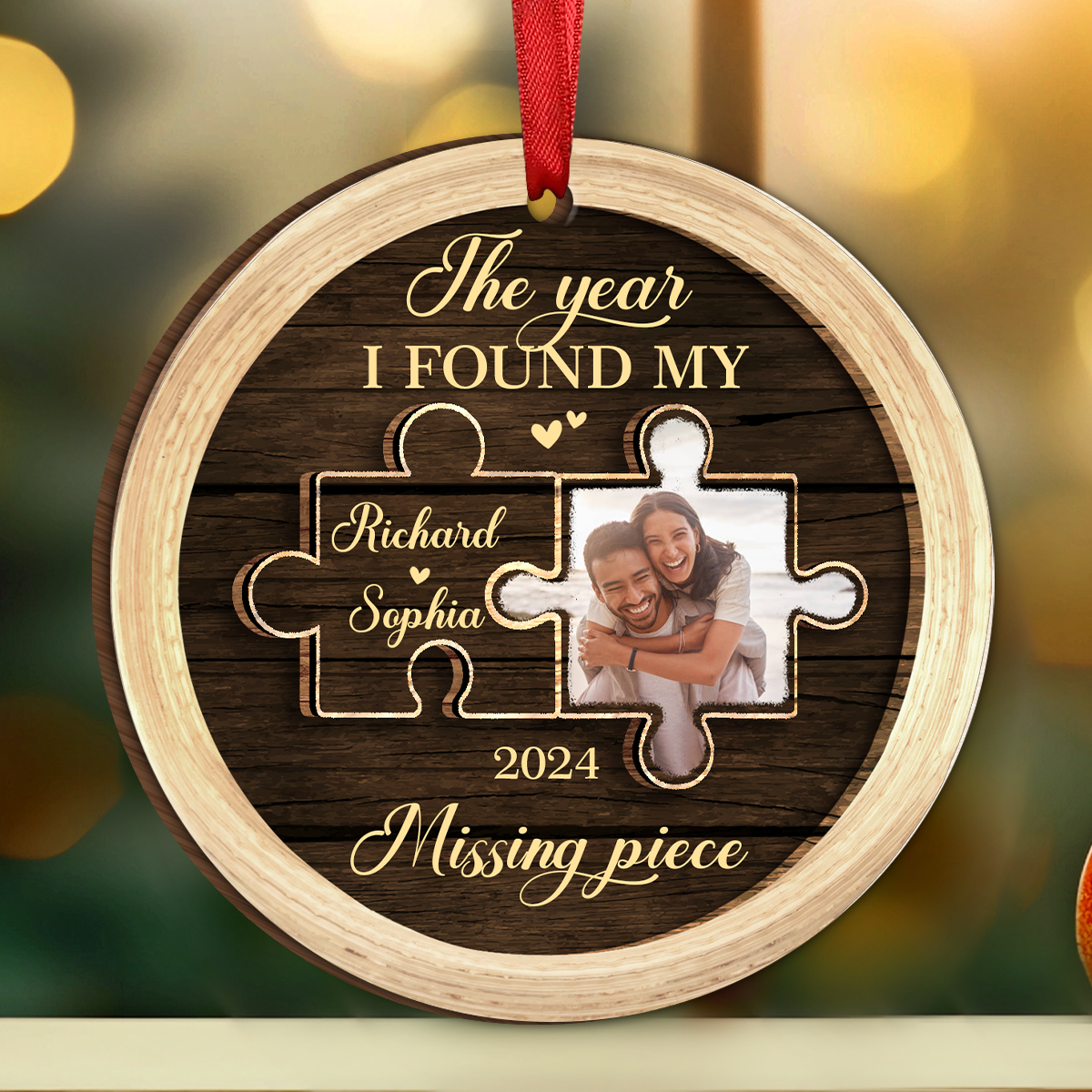 Custom Photo The Year I Found My Missing Piece - Personalized Wooden Ornament