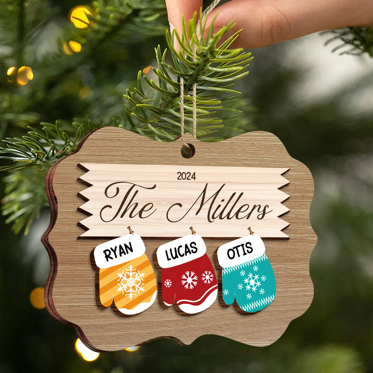 Mittens With Grandkids Names - Christmas Gift For Grandparent - Personalized Wooden Ornament